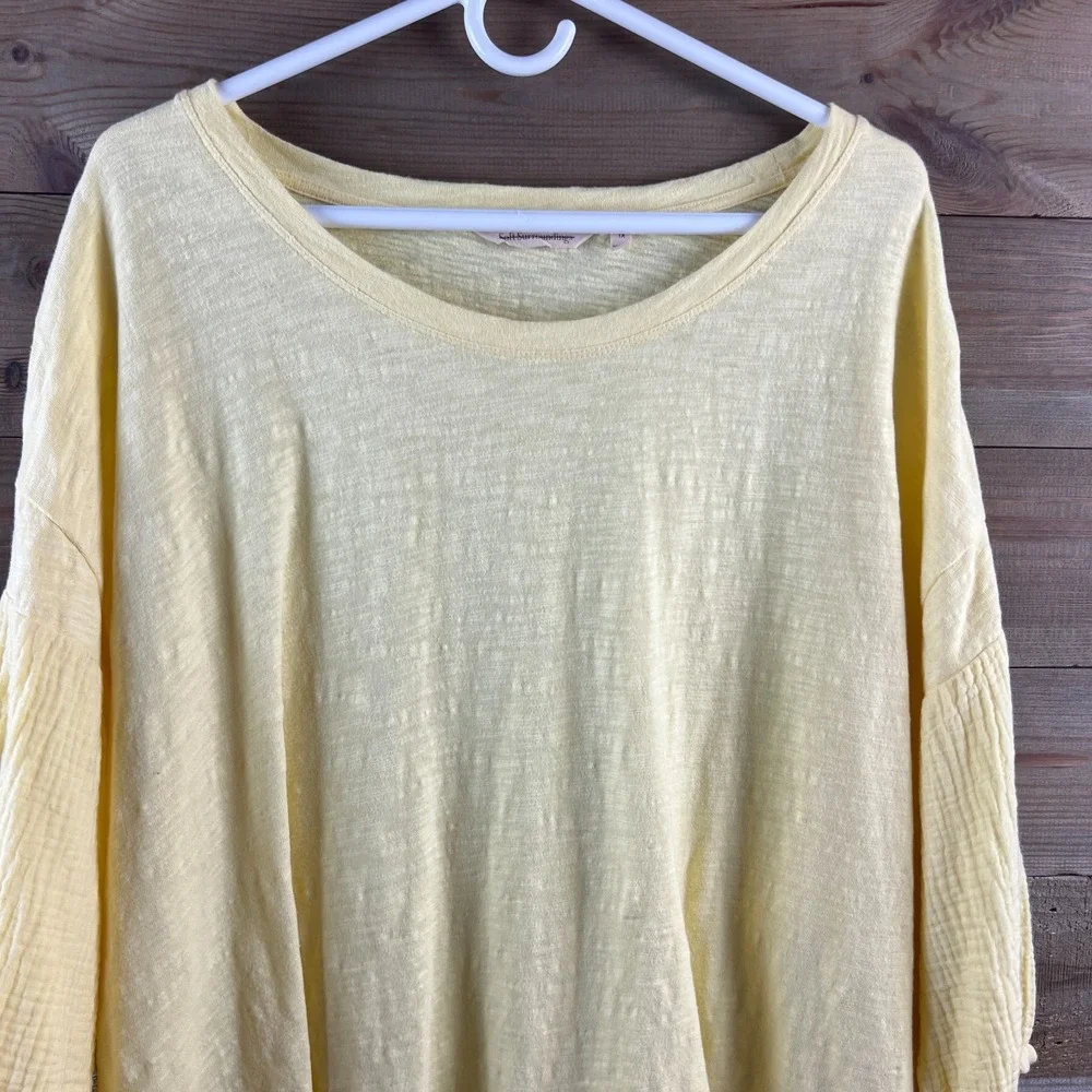 Soft Surroundings Womens Shirt 3/4 Sleeve Relaxed Tee Yellow Casual Beachy 1X - Picture 2 of 7